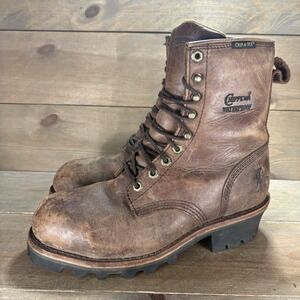 chippewa mens size 9 shoes brown leather steel toe work boots